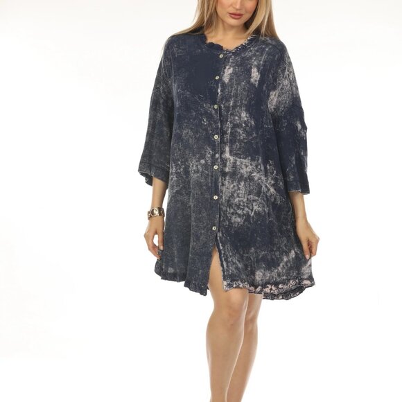 Denim jeans Mesh Exclusive Button Tunic Top - Picture 3 of 6